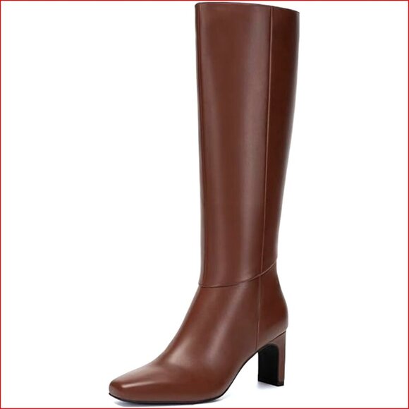 Shoes - PU Leather Knee High Boots Square Toe Chunky Heel Side Zipper